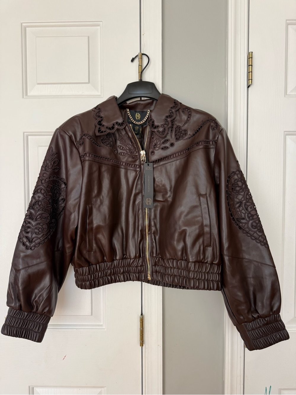 House Of Harlow 1960 Embroidered Cropped Jacket in Brown Size M NWT